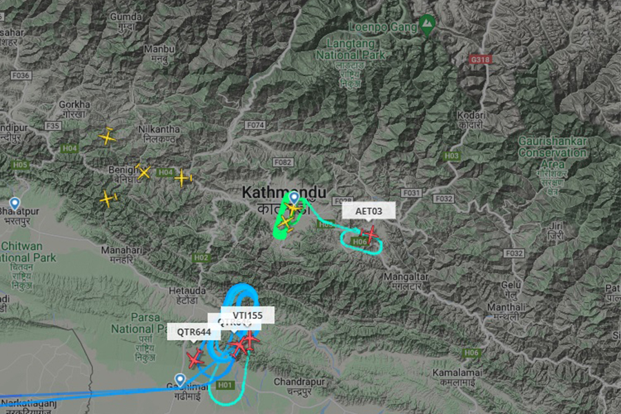 त्रिभुवन विमानस्थलमा आएको जहाज आकासमै होल्ड