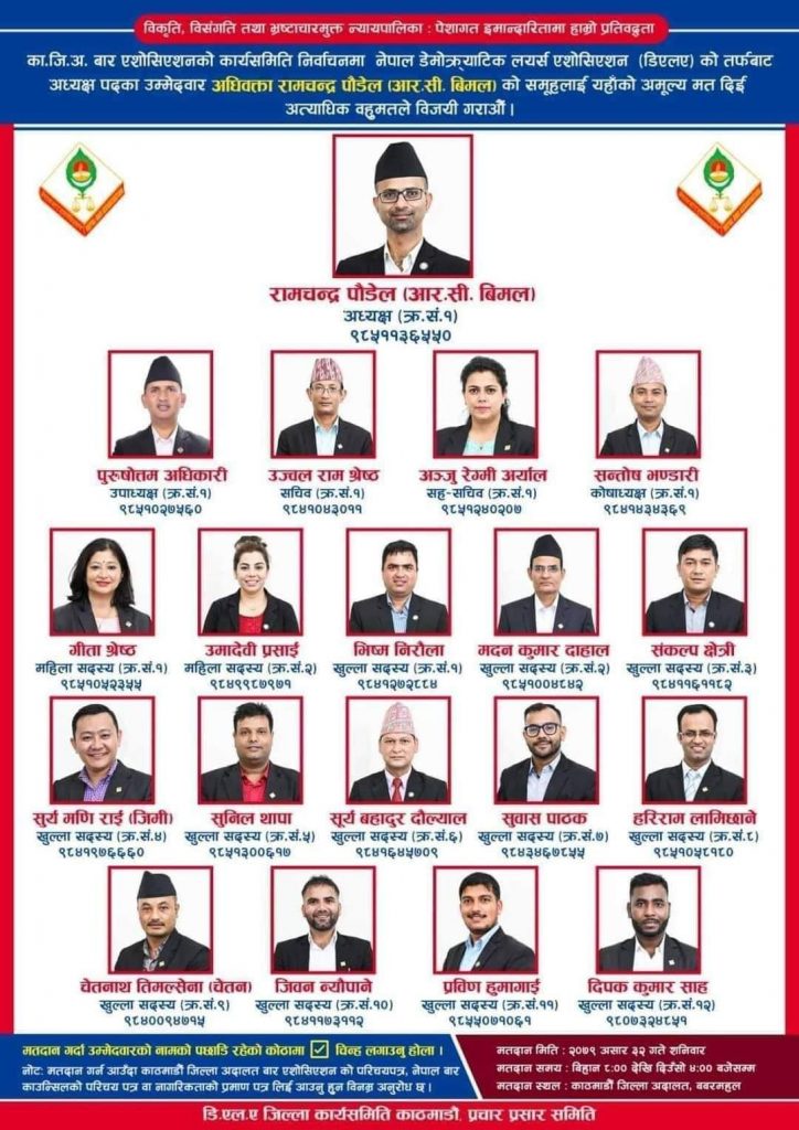 काठमाडौं बारमा लोकतान्त्रिक समूहको प्यानल नै विजयी