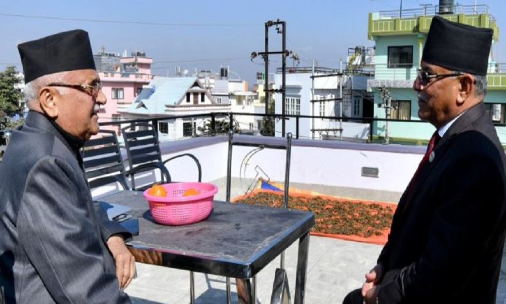 केपी ओली प्रधानमन्त्री पुष्पकमल दाहाल प्रचण्ड निवासमा