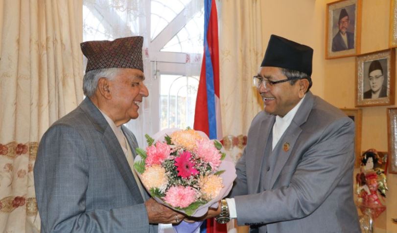 नवनिर्वाचित राष्ट्रपति पौडेल र सभामुख घिमिरेविच भेटवार्ता